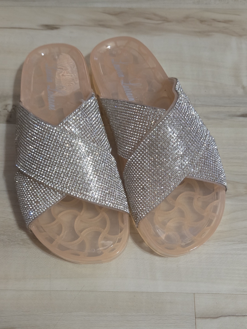 NWOT Lauren Lorraine Rose Gold Crystal Crossover Slide Sandals